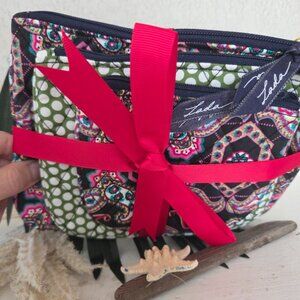 NWT 3 in 1 Jet-Set Makeup Pouch, Parisian Paisley, Polka dot 3 sizes, lined bags
